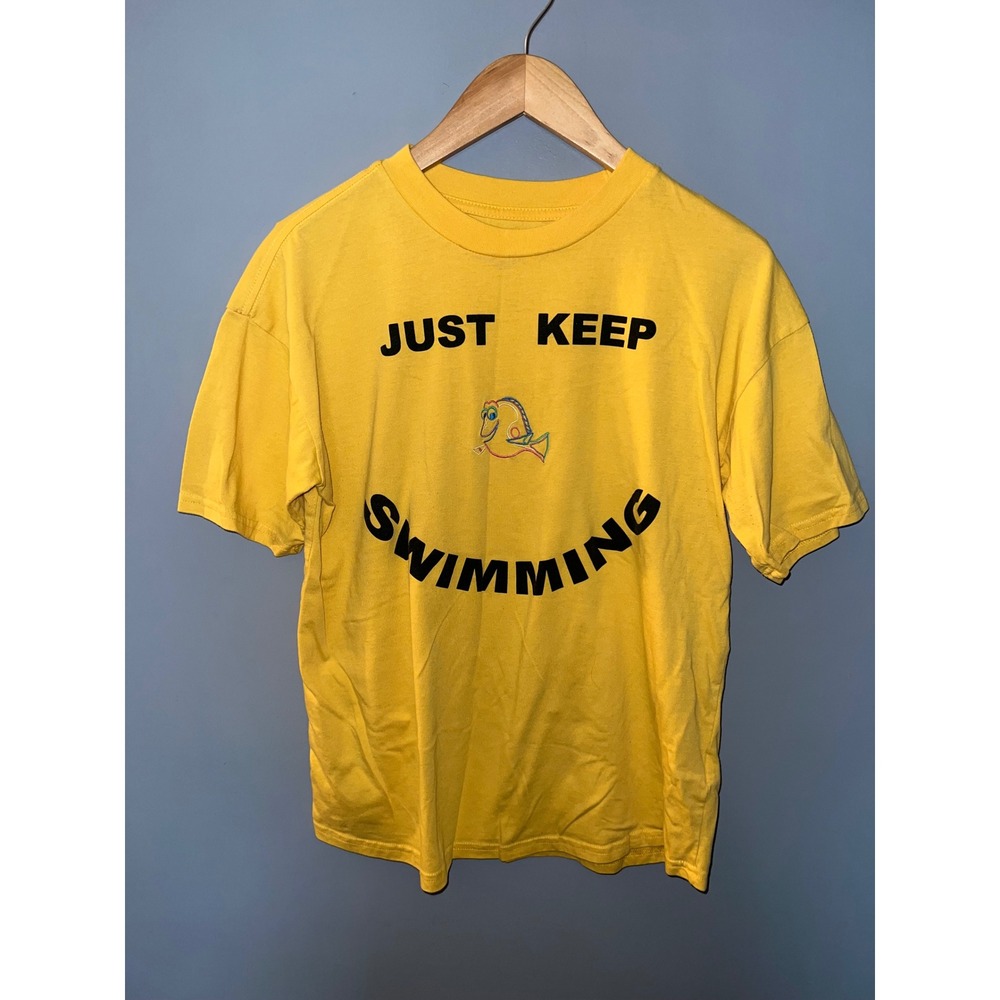 Disney Finding Nemo Dory Just Keep Swimming Yellow Graphic T-Shirt XS